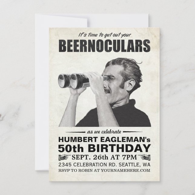 Beernoculars Vintage Convite de Aniversário (Frente)