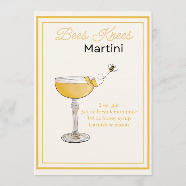 Bees Editáveis Knees Martini Cartão de Receita (Frente)