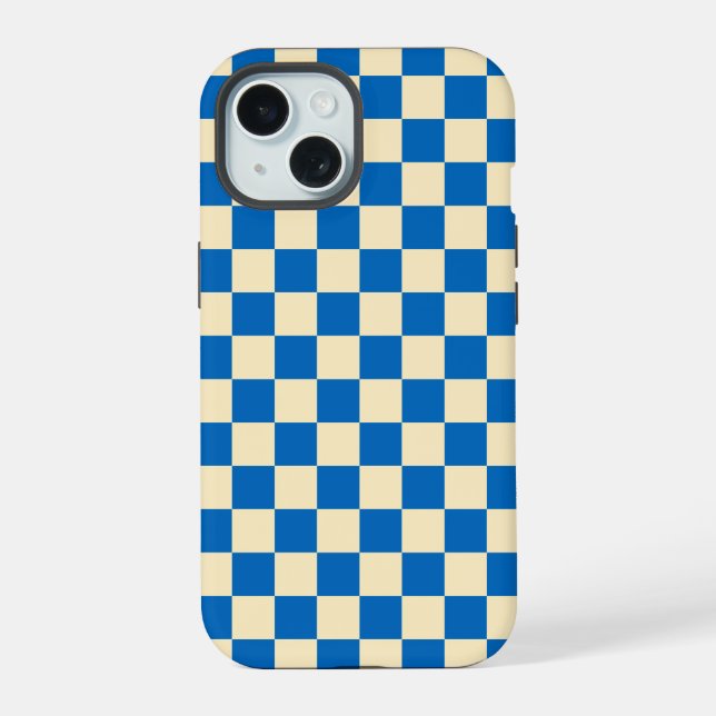 bege + Blue Check Checkered Checkerboard Padrão (Verso)