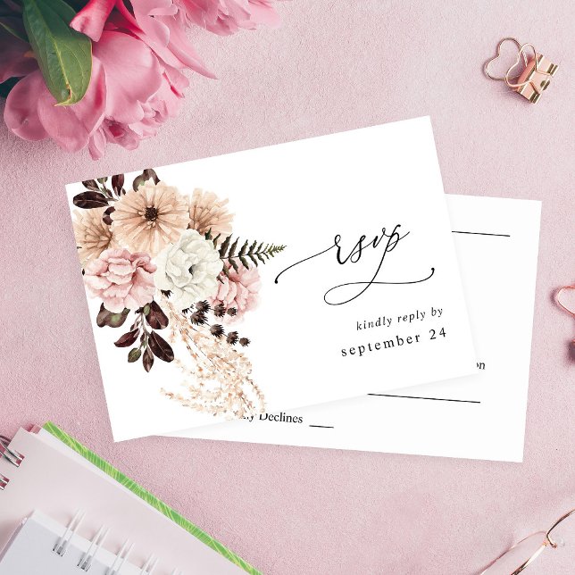Bege e Rosa Beije Rustico com RSVP de Refeição (Criador carregado)