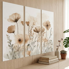 Bege Neutro Atenuado Floral Meadow em Aquarela