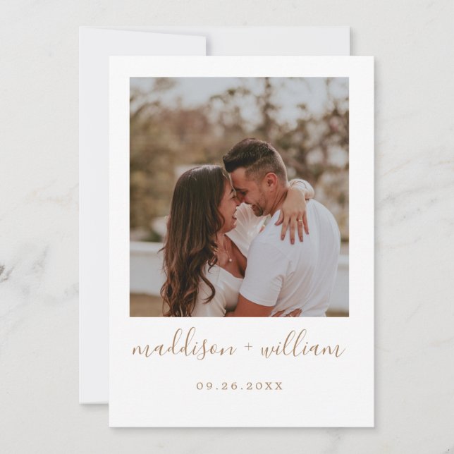 bege rústico minimalista com convite para casament (Frente)