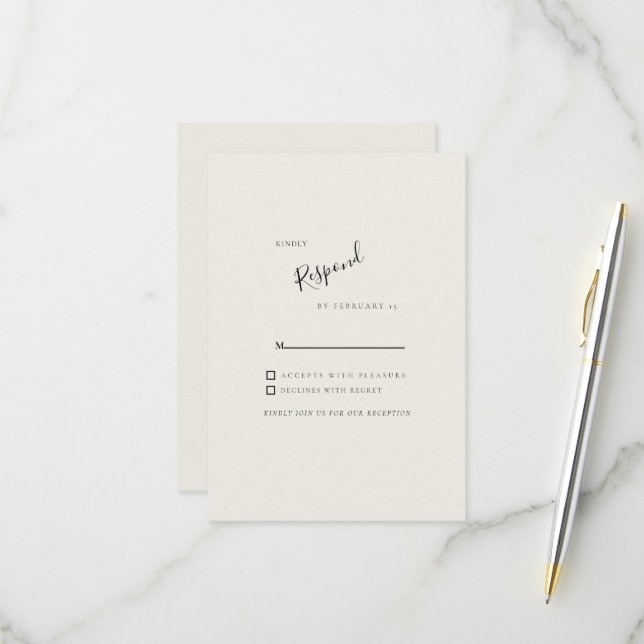 Bege Simples Cartão de Resposta de Casamento Moder (Frente/Verso In Situ)