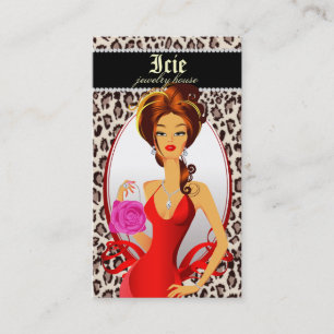 Bege vermelho do leopardo do cartão de visita da