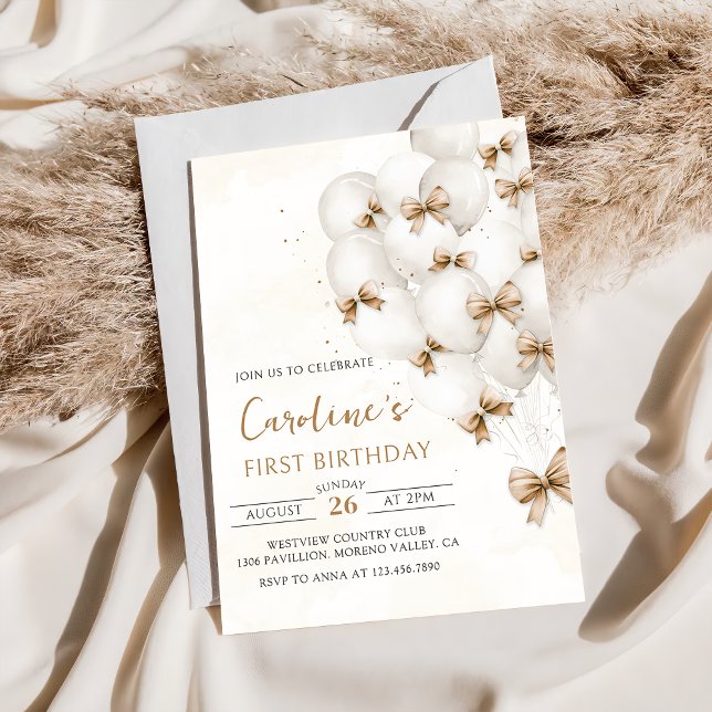 Beige Arcos Balões Aniversário Convite (Criador carregado)