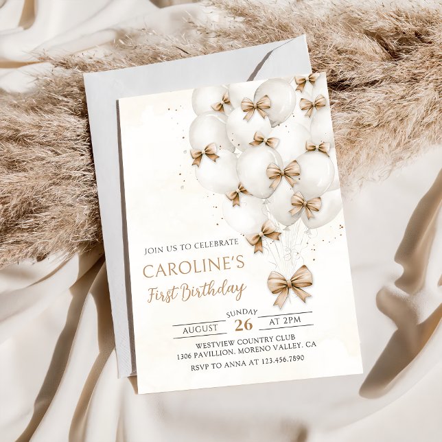 Beige Arcos Balões Aniversário Convite (Criador carregado)