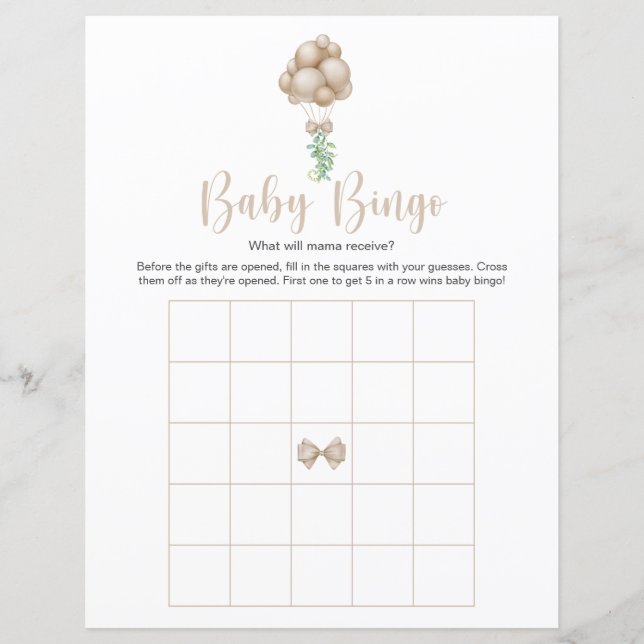 Beige Balloons - Chá de fraldas Bingo Game (Frente)