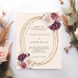Beige burgundy ivory florals convite para o casame
