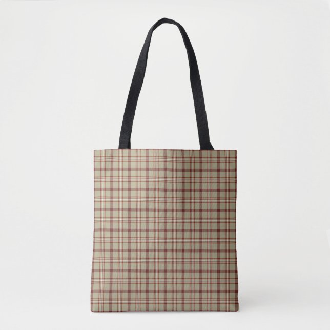 Beige Burgundy White Plaid Classic Tote Bag (Frente)
