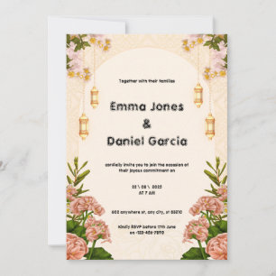 Beige Cream e Convite para Casamento Rosa