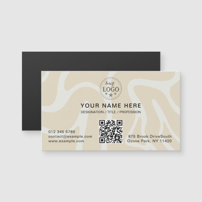 Beige Cream Simple Pattern Magnetic Business Card (Frente/Verso)