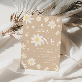 Beige Daisy Primeiro primeiro aniversario Convite