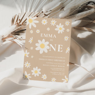 Beige Daisy Primeiro primeiro aniversario Convite 