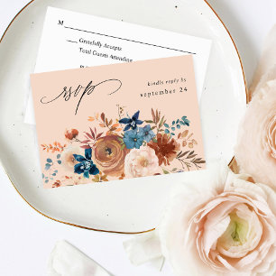 Beige & Dusty Blue Floral w RSVP de Refeições - Be