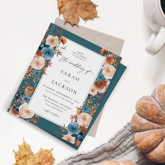 Beige e Dusty Blue Floral Casamento S2 Teal (Criador carregado)