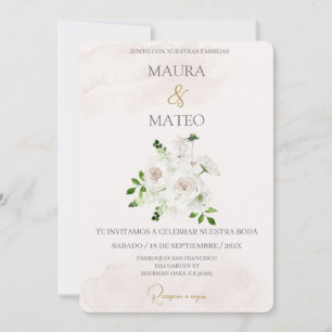 Beige, flor branca Convite para Casamento Espanhol