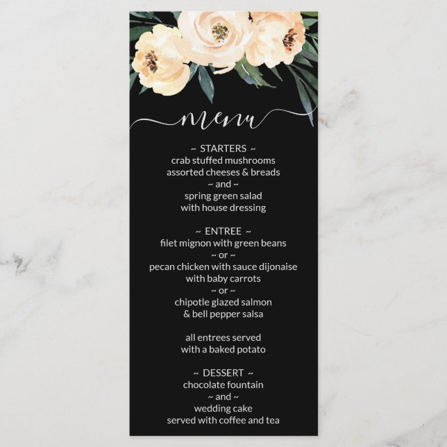 Beige Floral no Menu Black Wedding (Frente)