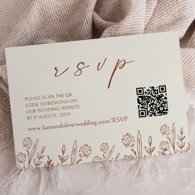 Beige Floral Wedding RSVP | Cartão de gabinete de  (Criador carregado)