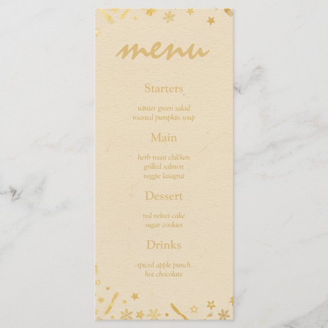 Beige Gold Christmas Party Menu with Fine Accents (Frente)