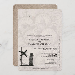 Beige Itália Passaporte Convite Para Casamento