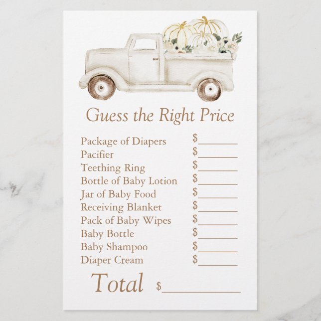 Beige Little Pumpkin Chá de fraldas Adivinha Preço (Frente)