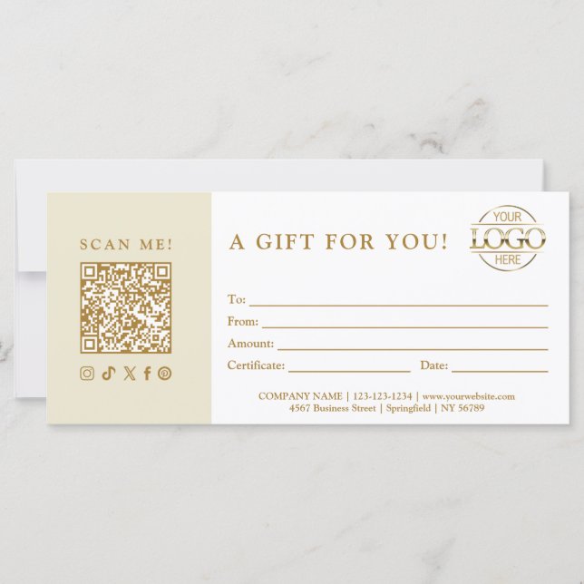 Beige Modern Elegant Custom Business Gift Card (Frente)