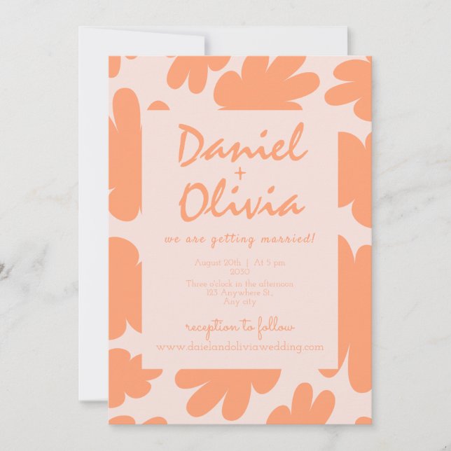 Beige Retro Floral com Convite para Casamento Foto (Frente)