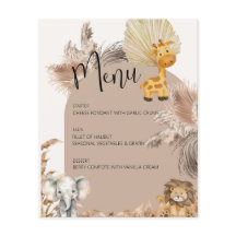 Beige Safari - Tema Selva Animal Kids Party Menu
