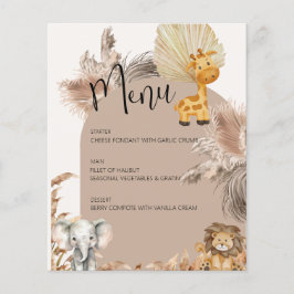 Beige Safari - Tema Selva Animal Kids Party Menu