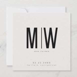 Beige Sleek Square Monograma Casamento Salve a Dat