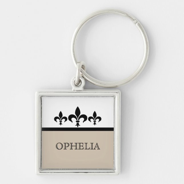 Beige Swanky Fleur De Lis Premium Chaveiro (Frente)