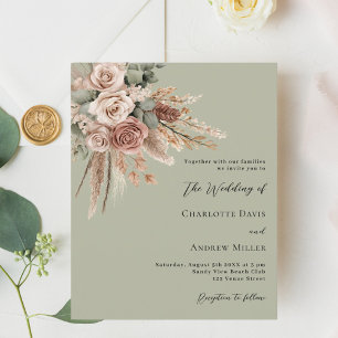 Beige taupe rosa sage convite para casamento verde