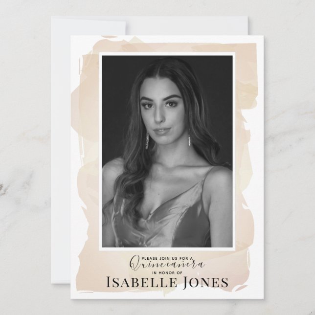 Beige Watercolor Photo Quinceañera (Frente)