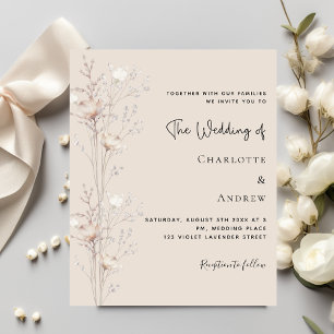 Beige wildflower convite para o casamento