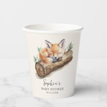 Beige Woodland Fox Baby Shower Paper Cup