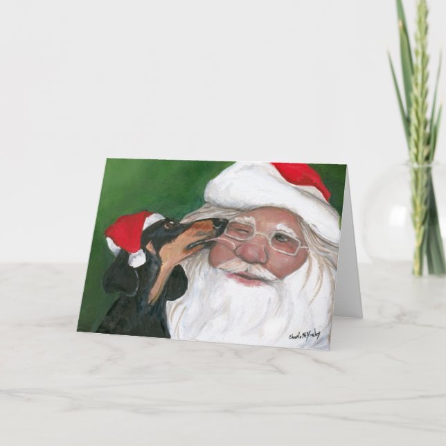 Beijo de Dacshund para Papais noeis - Cartão de Sa (Frente)