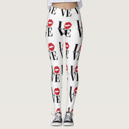 Beijo do Amor Leggings Lábios Vermelhos Modernos