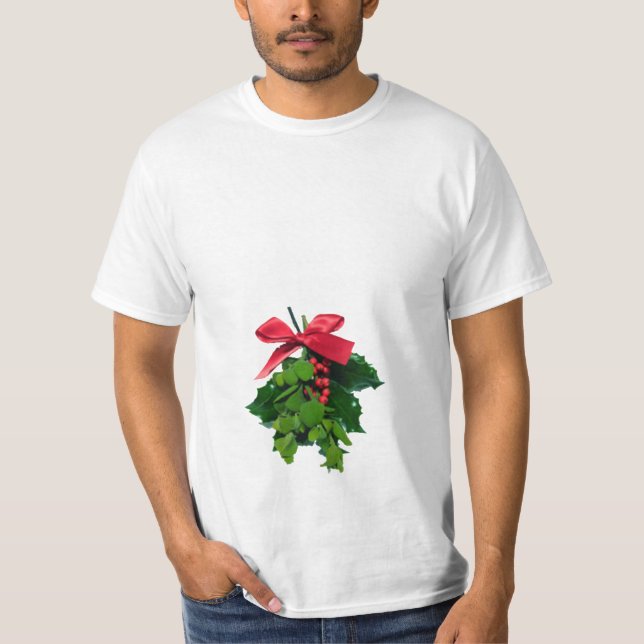 Beijo do visco abaixo do t-shirt do Natal da (Frente)