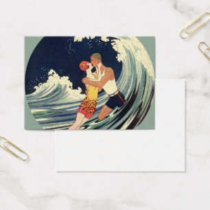Beijo dos amantes do art deco do vintage nas ondas
