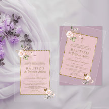 Beijo Floral Rosa Espanhol 1º Aniversário Batismo