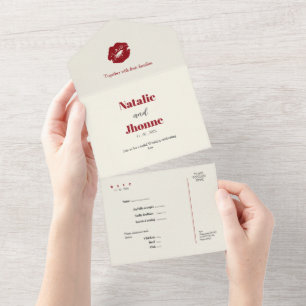beijos vermelhos estilo de mensagem RSVP Casamento
