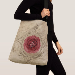 Bela Bolsa Tote Floral Rosa Vermelha