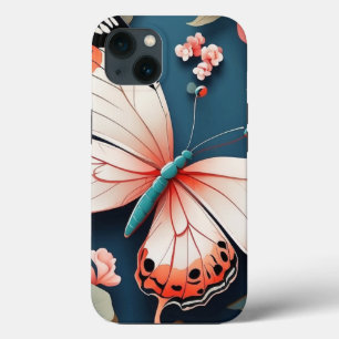 Bela borboleta rosa Projetada no iPhone 13 Case
