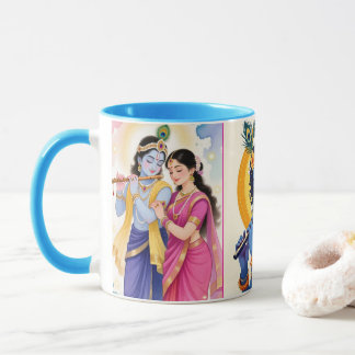 Bela Caneca de Café com Acento Azul Radha Krishna