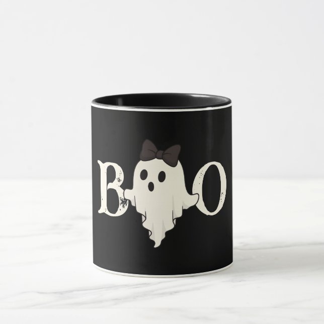 Bela caneca de Halloween - Fantasma "Boo" com Arco (Centro)