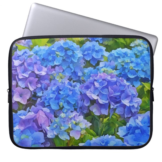 Bela capa para laptop com flores de Hortênsia Azul (Frente)