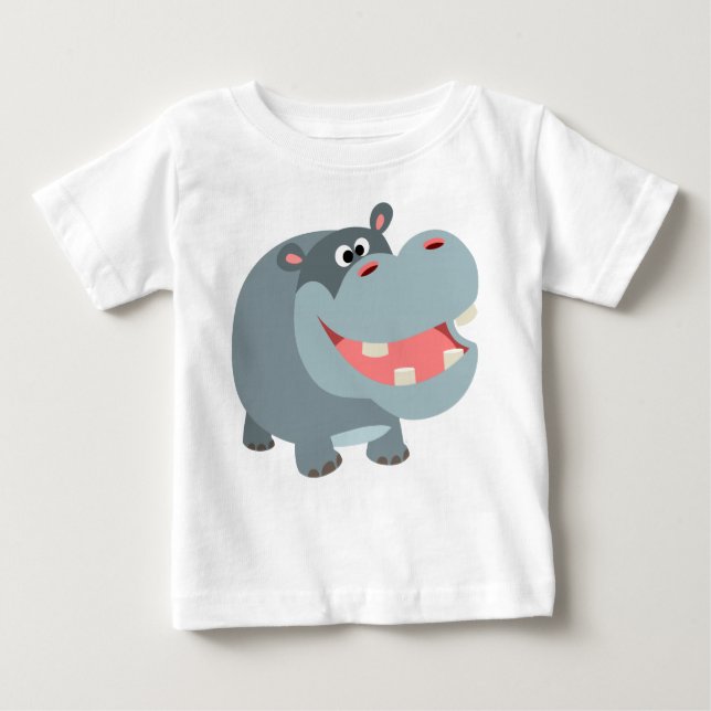 Bela Caricatura Sorridente Hippo Baby T-Shirt (Frente)