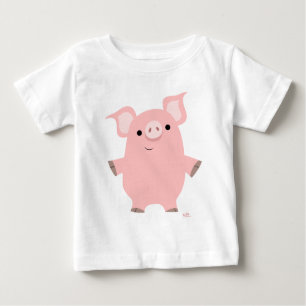 Bela Cartoon Inquisitiva Porco Camiseta Bebê