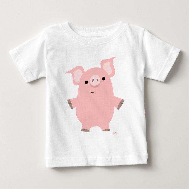Bela Cartoon Inquisitiva Porco Camiseta Bebê (Frente)