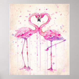 Bela Casal Flamingo Love Impressão Art